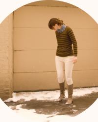 dotty, white jeans, and snow