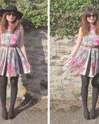 Floral Pleated Dress and a Floppy Hat!