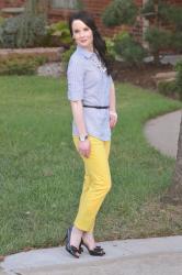 Prep school ready: L and the yellow denim...