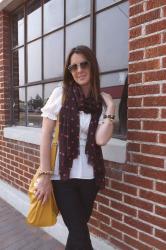 J.Crew Polka Dot Scarf & Anthropologie Ruched Peasant Blouse