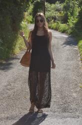 Lace black long dress