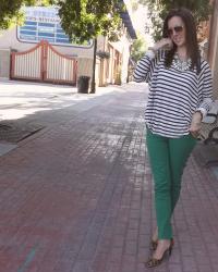 Anthropologie Splendid Stripe Pullover, AG Skinny Jeans & J.Crew Ocelot Heels