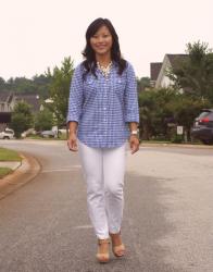 How I Wear: Blue Gingham and White Jeans