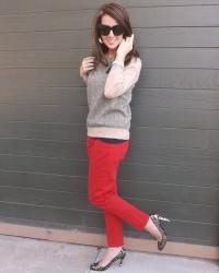 J.Crew Jeweled Collar Herringbone Sweater & J.Crew Skinny Jeans 