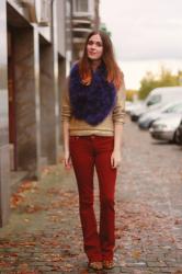 Gold, Burgundy, Boa: Repeat Outfit