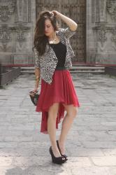 Romwe skirt, blanco jacket, Shoeland shoes.