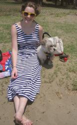 Day at the Beach: Suboo Striped Maxi Dress, Yellow Sunnies, Lodinatt Bag, Cooper