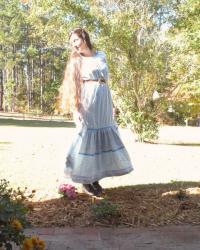 Long Maxi Dress with Tiny Flowers and Granny Boots (and a partner)