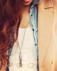 Fall Essential:Camel Blazer + Denim With Lace Touch