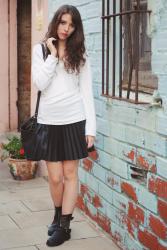 Sweater + Leather skirt