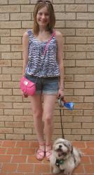 Blue and Pink: Denim Shorts, Stripe Top, Marc by Marc Jacobs Bag, Rebecca Minkoff Sandals