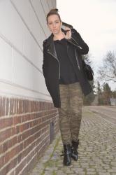 CAMO PANTS & BLACK COAT