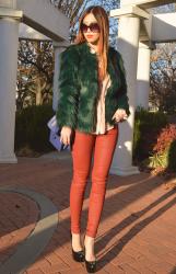 Emerald green faux fur coat