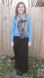 Maxi Skirt, Denim Shirt (and my adopted cat)