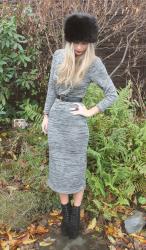 grey knit midi dress