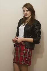 Plaid skirt and skull necklace