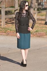 Vintage Lace + Teal Pencil Skirt = A Perfect Lady...