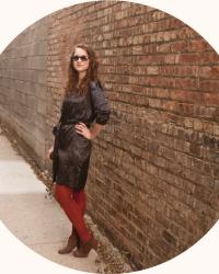 dotty, rust tights, and black dresses