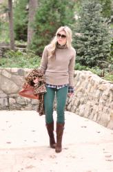 Wintery Warm in Green Cords, Leopard Print & Plaid...