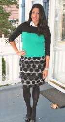 Patterned Skirt and Colorblock Sweater