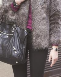 grey faux fur coat