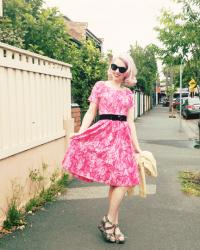 pink cotton vintage dresses and pale pink curls