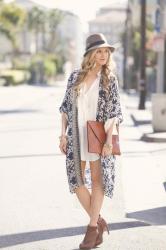 Cool Blue: Blue Kimono, Oversize Tee, Brown Booties