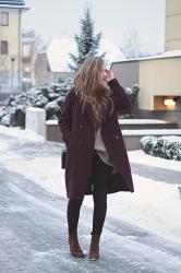 Burgundy coat and leopard printed boots