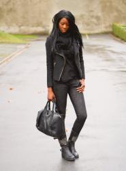 Bottes motardes cloutées & veste biker