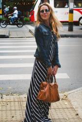 Denim jacket on beach dress