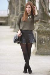 Leather skirt and sweater