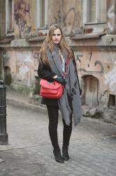 Skull scarf and red bag