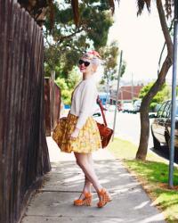 peach, red, dots, updos and a sunday