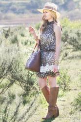Spotted Leopard: Silk Dress, Straw Hat, Riding Boots