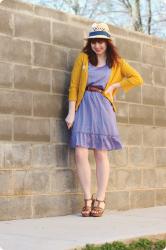 A Taste of Spring in a Purple Modcloth Dress & Mustard Cardigan