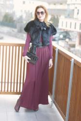 Maxi skirt and fake fur vest