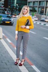 Geometric Print and Mustard-colored sweater