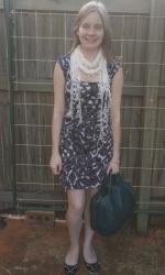 Travel Outfit: Grey Knit, Jeans | Work: Printed Dress, Alexander Wang Rocco