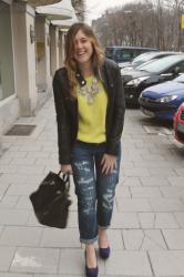 Yellow and leather