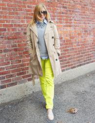 Neon Jeans & Gray Sweater