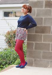 Blue Sweater, Pink Tights, & Some Floral Shorts