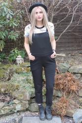 black dungarees & a bowler hat