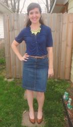 Denim Skirt, Navy Blue, and a Pop of Neon