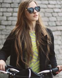 Neon sweater and red flats