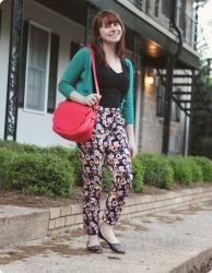 Floral Pants & a Red Scalloped PepaLoves Bag