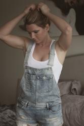 MESSY BUN AND OVERALLS