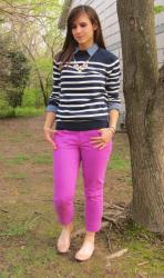 Navy Sweater, Pink Crops