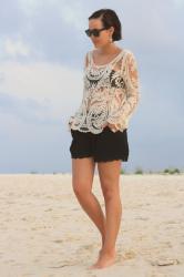 lace shirt at the beach