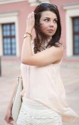 APRICOT & BEIGE |lace shorts & chiffon blouse