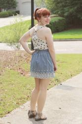 Ruffled Cat Print Top & A Chambray Skirt